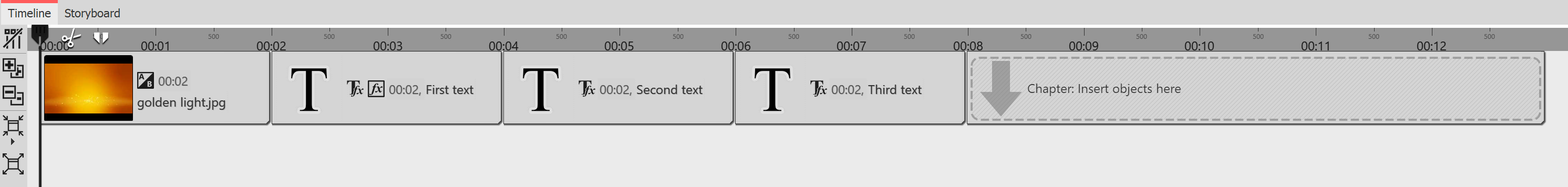 Multiple texts with Chapters in the Timeline Multiple texts with Chapters in the Timeline