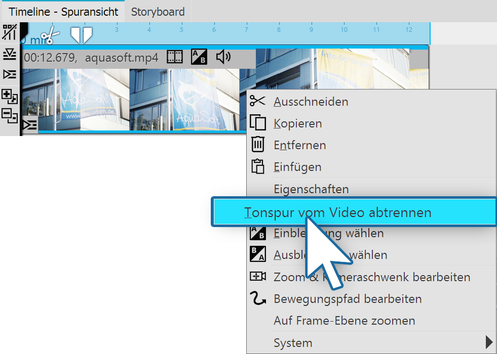 Shortcut menu video object