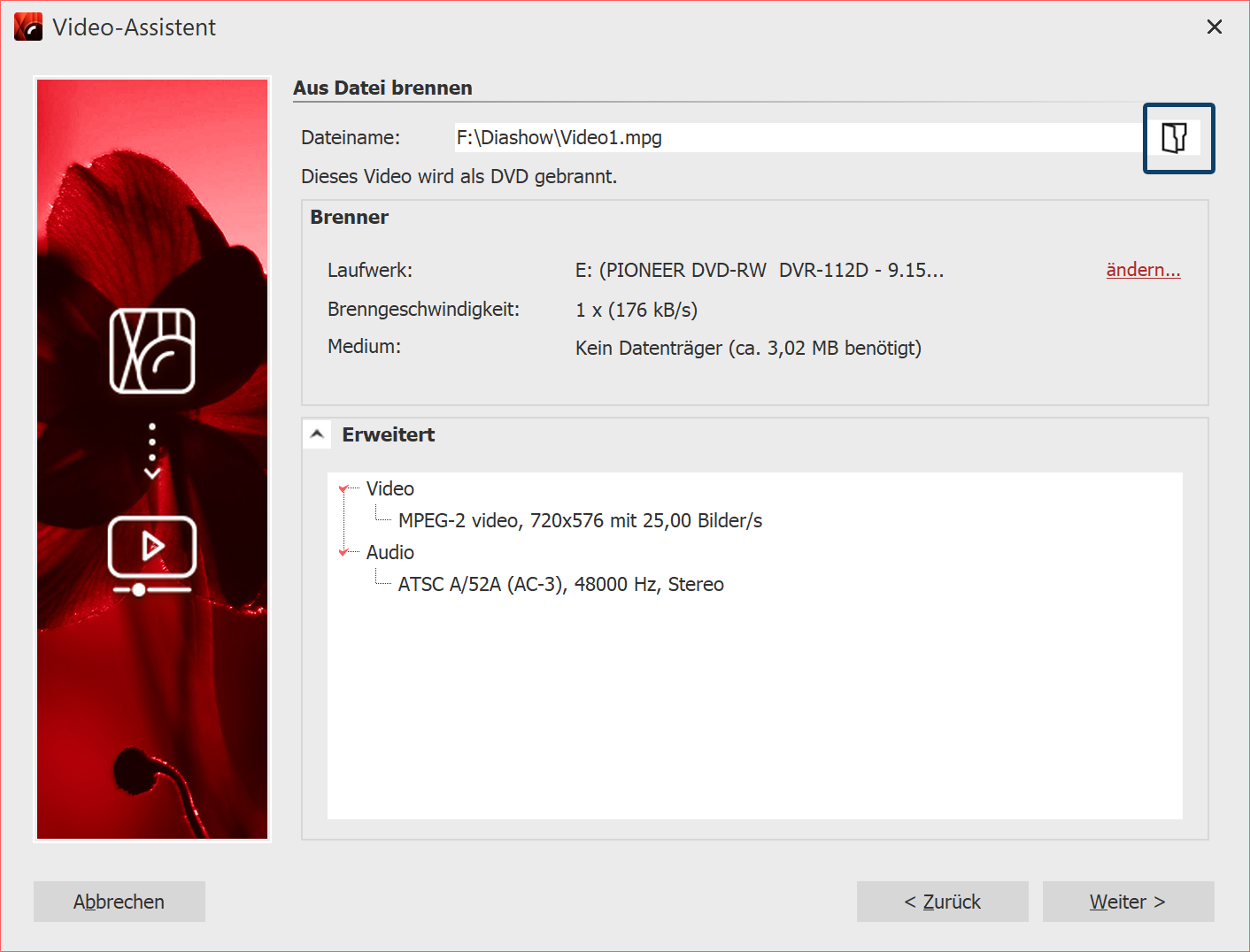 Videodatei auswählen