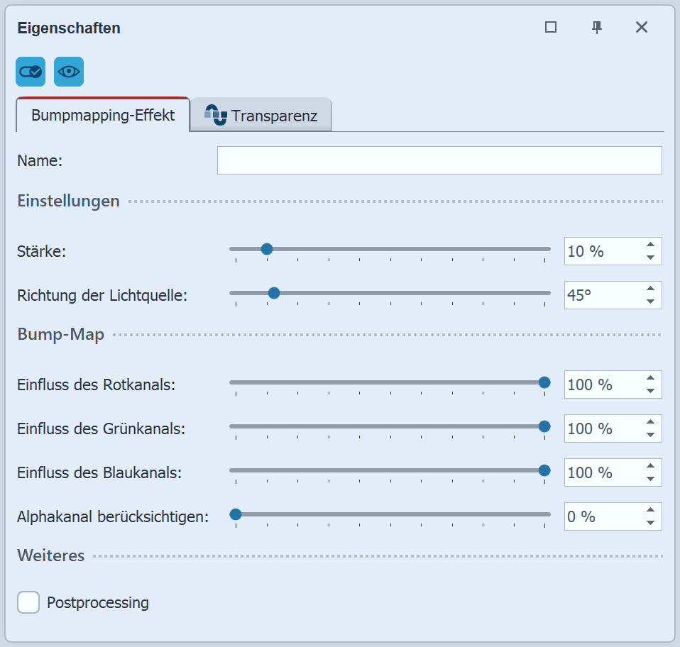 Einstellungen für Bumpmapping-Effekt