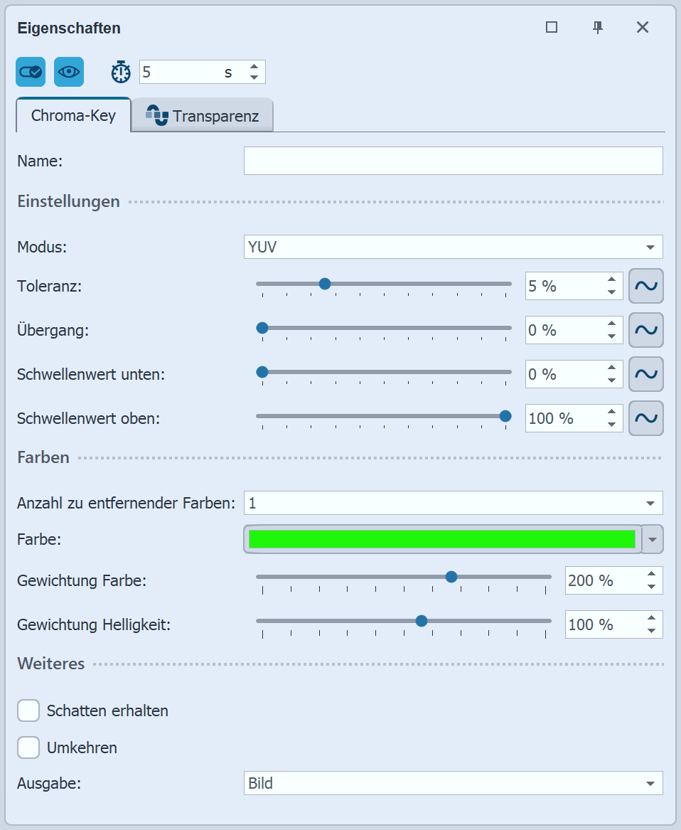 Einstellungen für Chroma-Key-Effekt