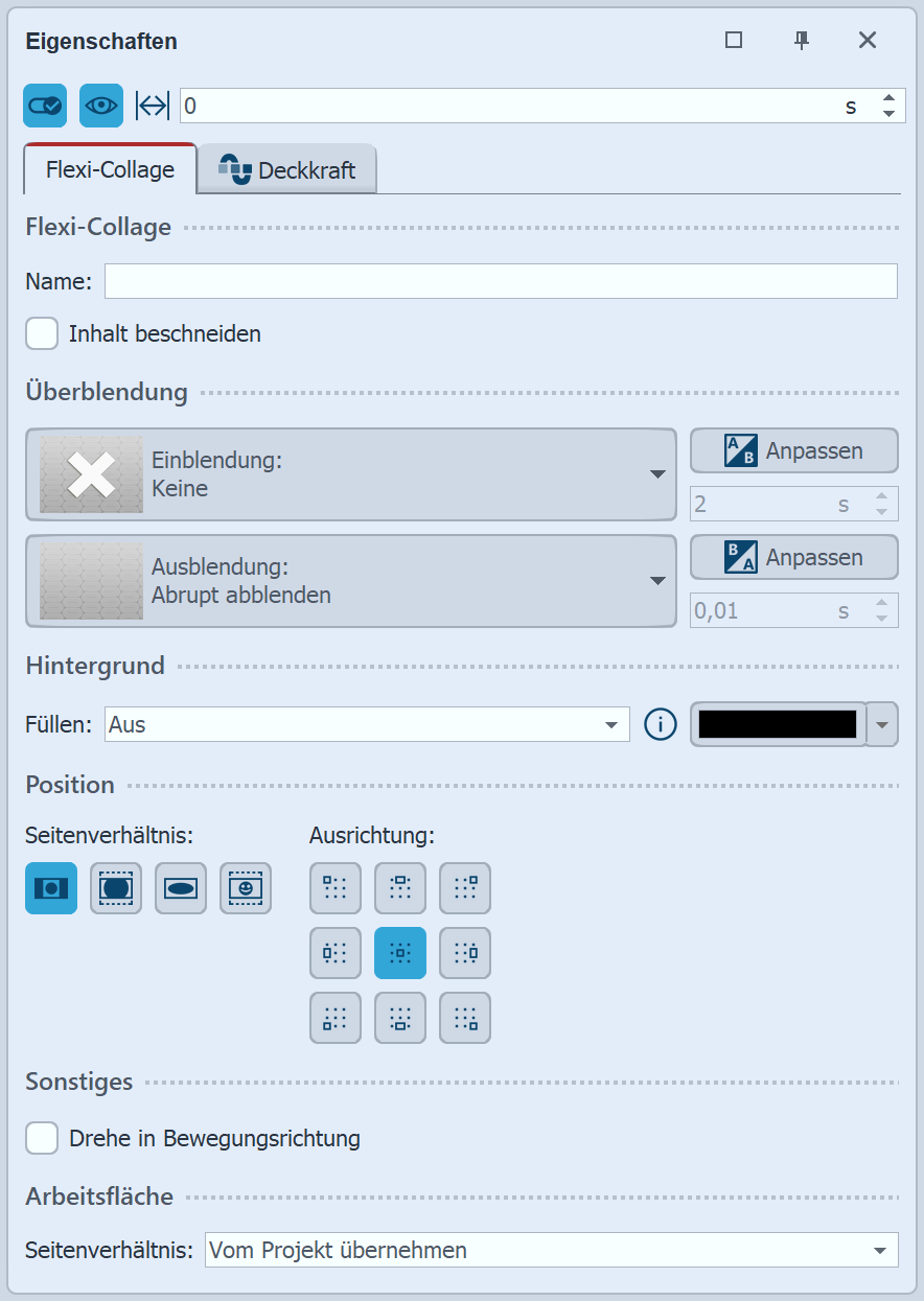 Einstellungen für Flexi-Collage