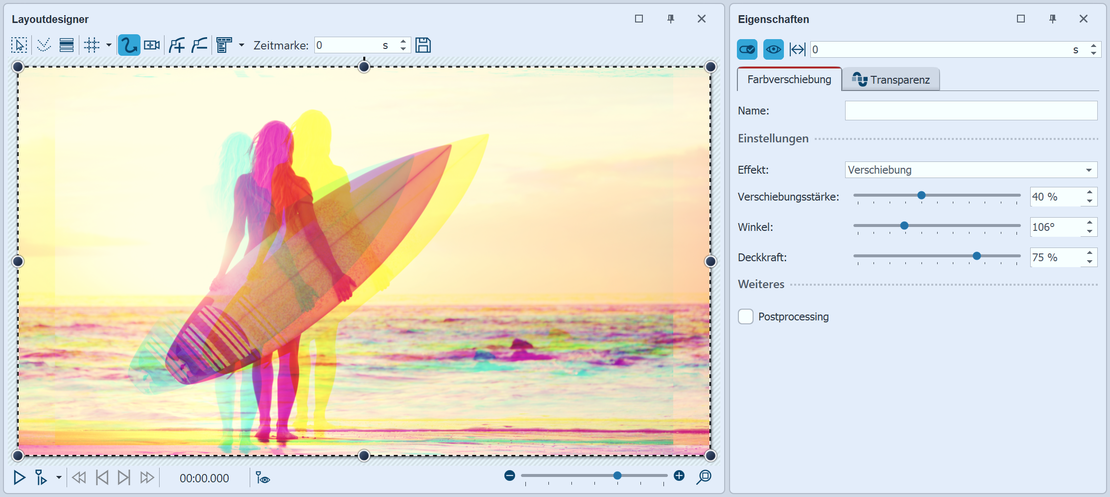 Einstellungen für Farbverschiebung