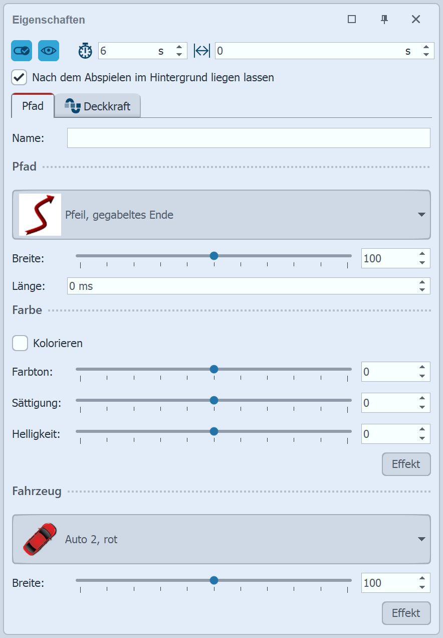 Einstellungen für Dek. Pfad