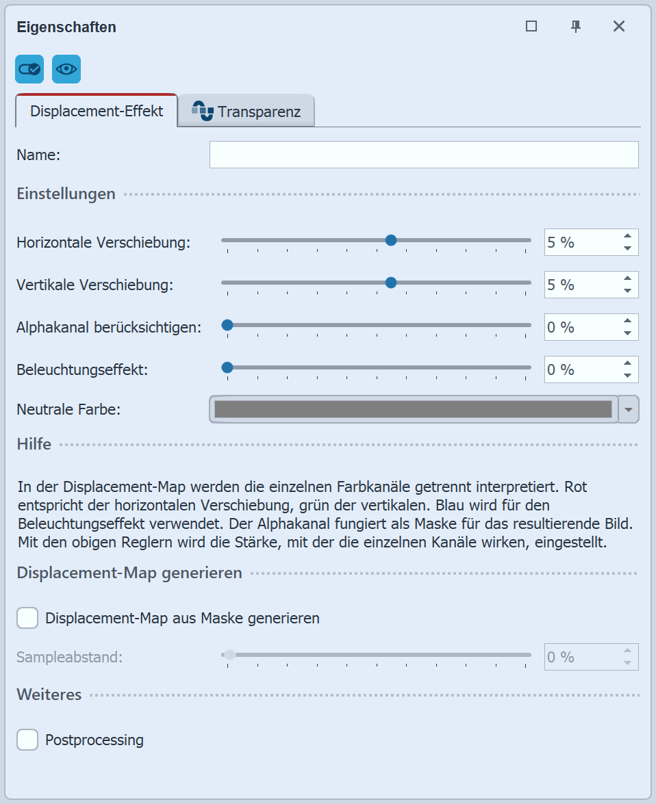 Einstellungen für Displacement-Effekt
