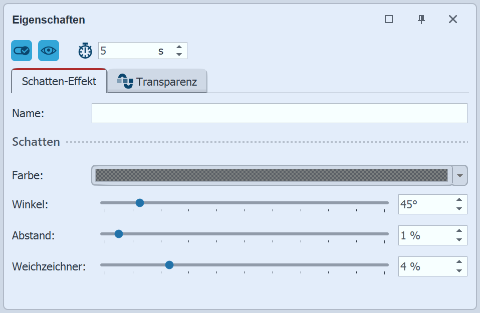 Einstellungen für Schatten-Effekt
