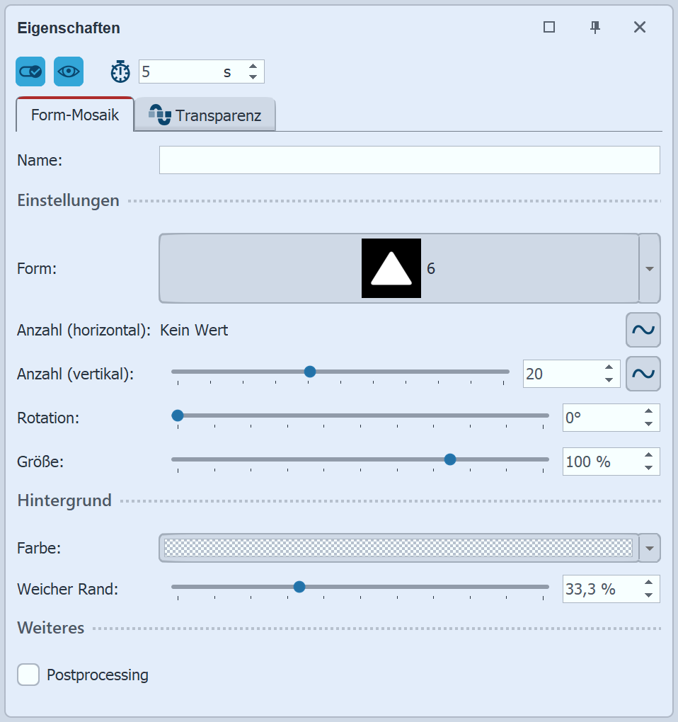 Einstellungen für Form-Mosaik-Effekt