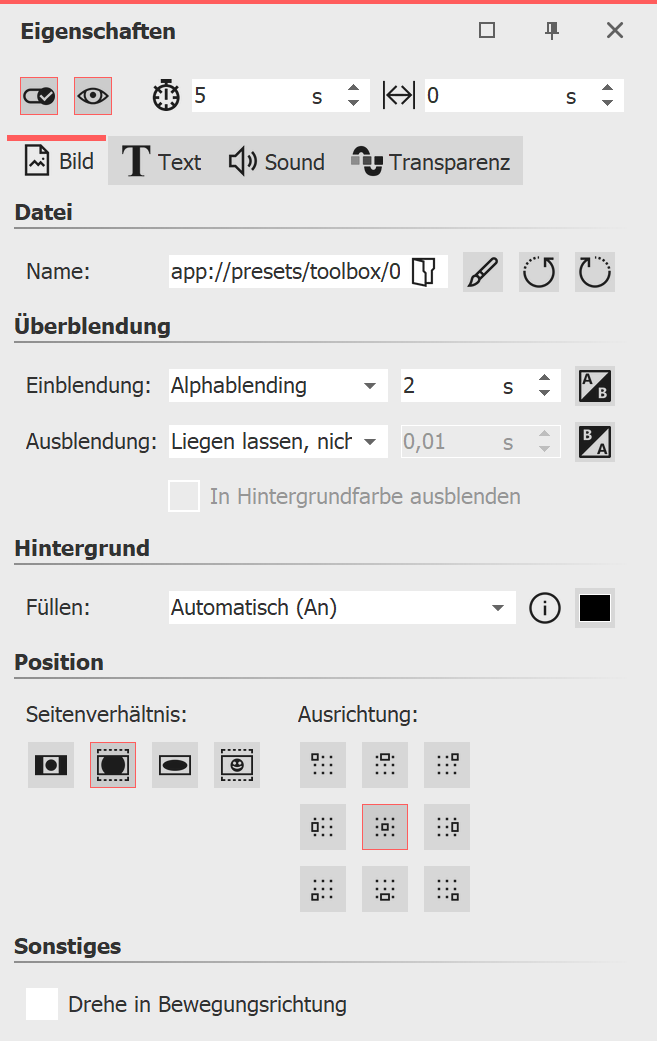 Eigenschaften eines Bild-Objektes