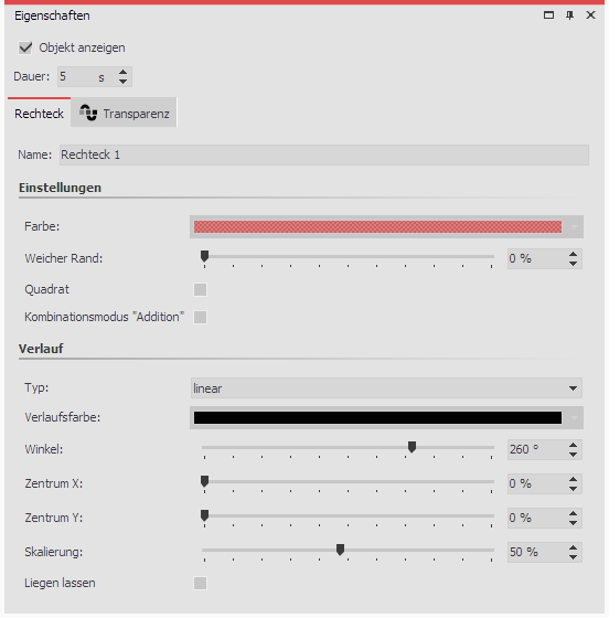 Einstellungen für Rechteck