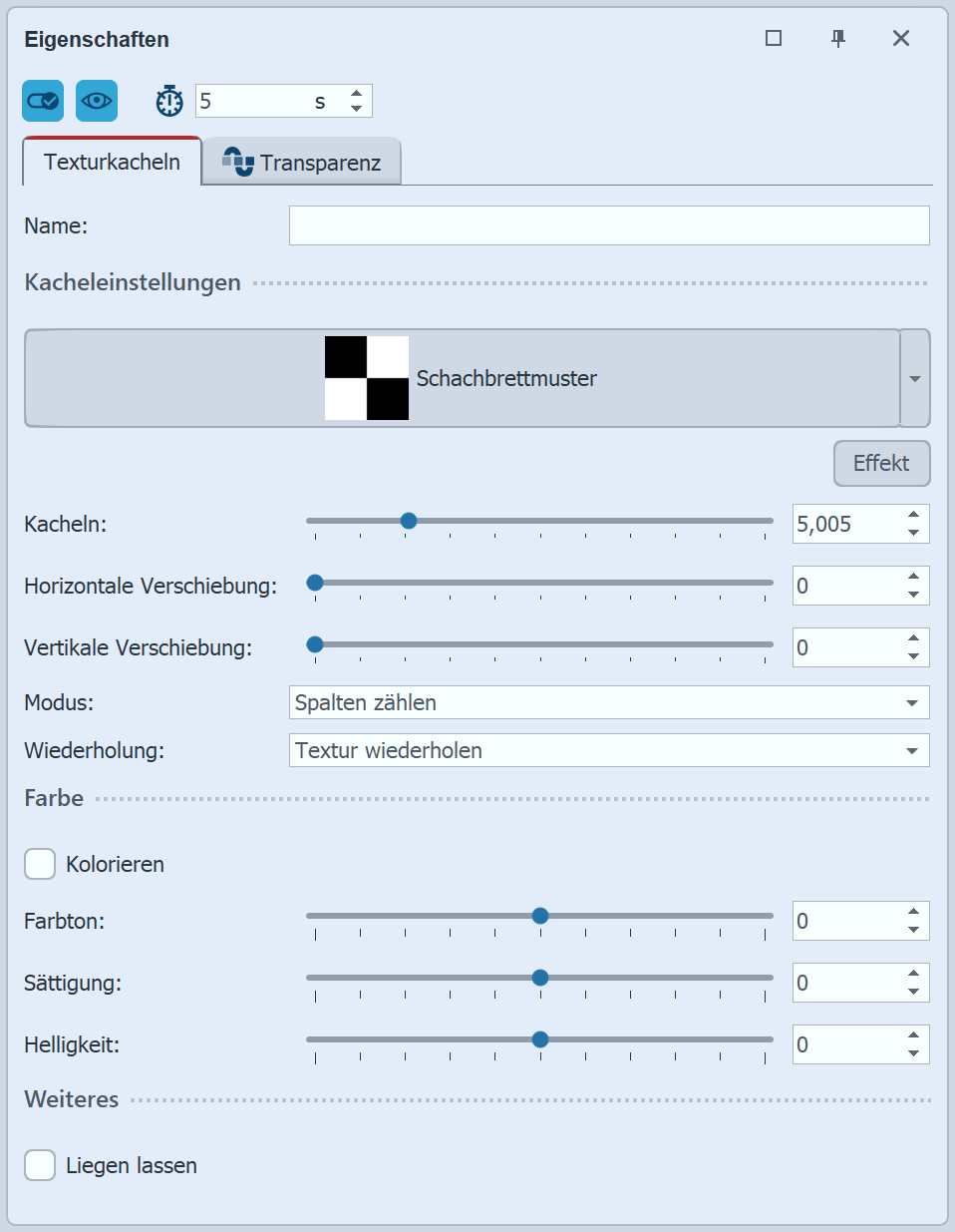 Einstellungen für Texturkacheln