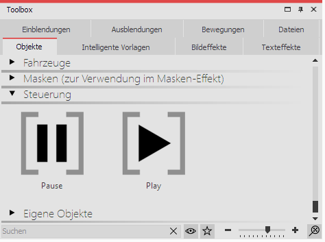 Pause- und Play-Objekt in der Toolbox