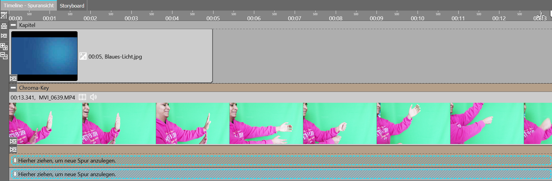 Chroma-Key-Effekt in einem Kapitel in der Timeline