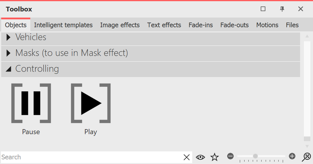 Pause and Play object in the Toolbox Pause and Play object in the Toolbox