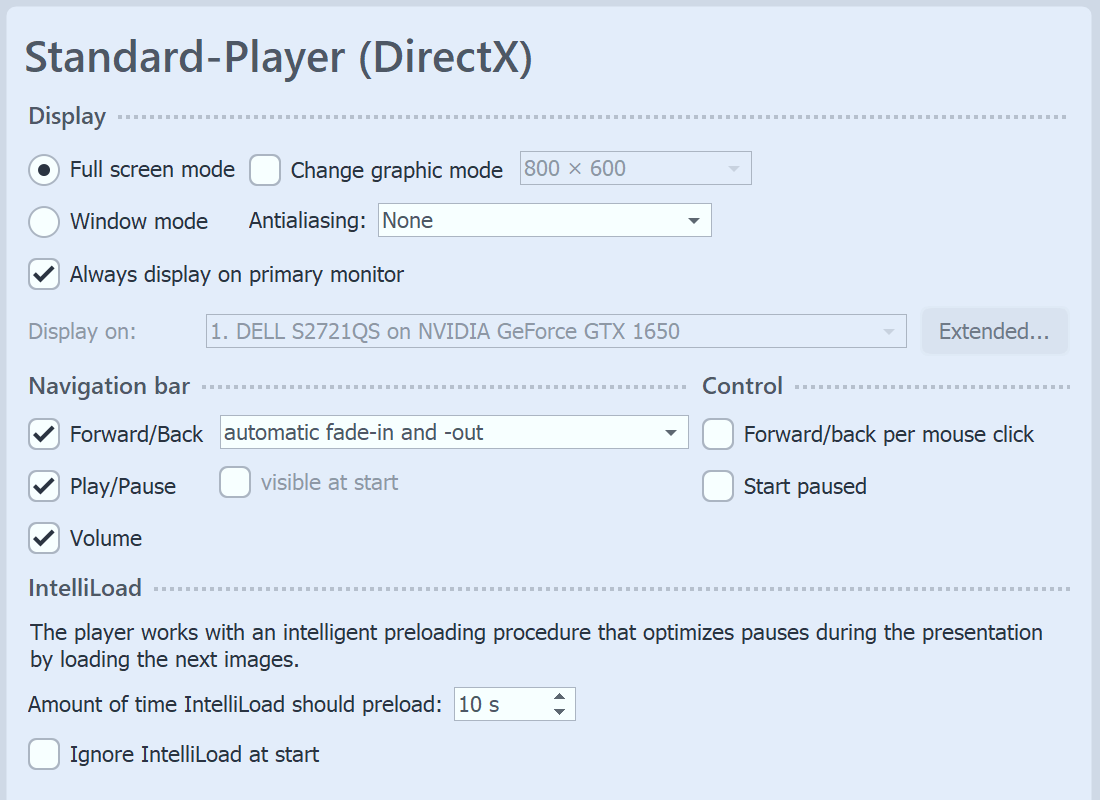 Settings for Player in Stages