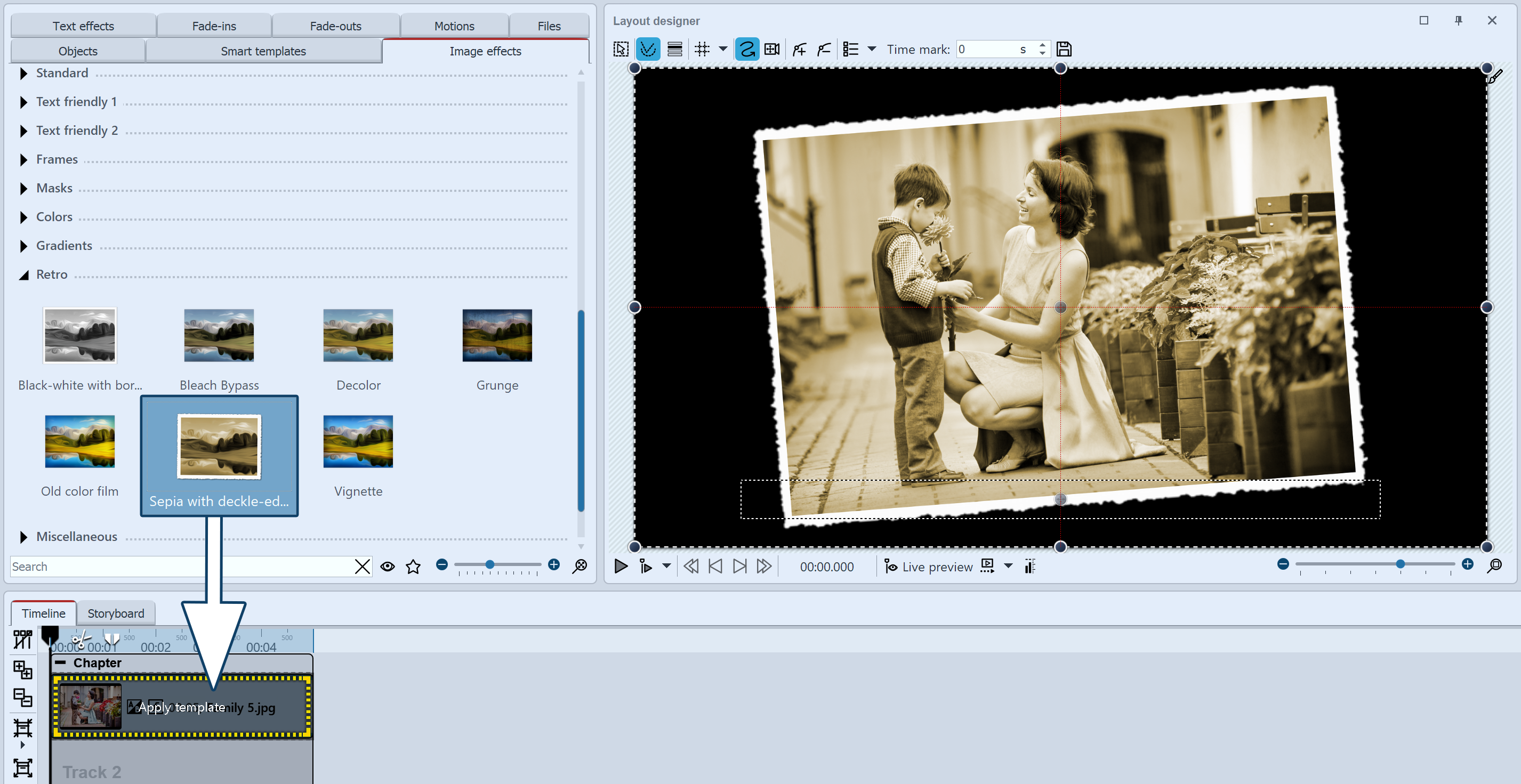 Adding image effects from the Toolbox to the Timeline