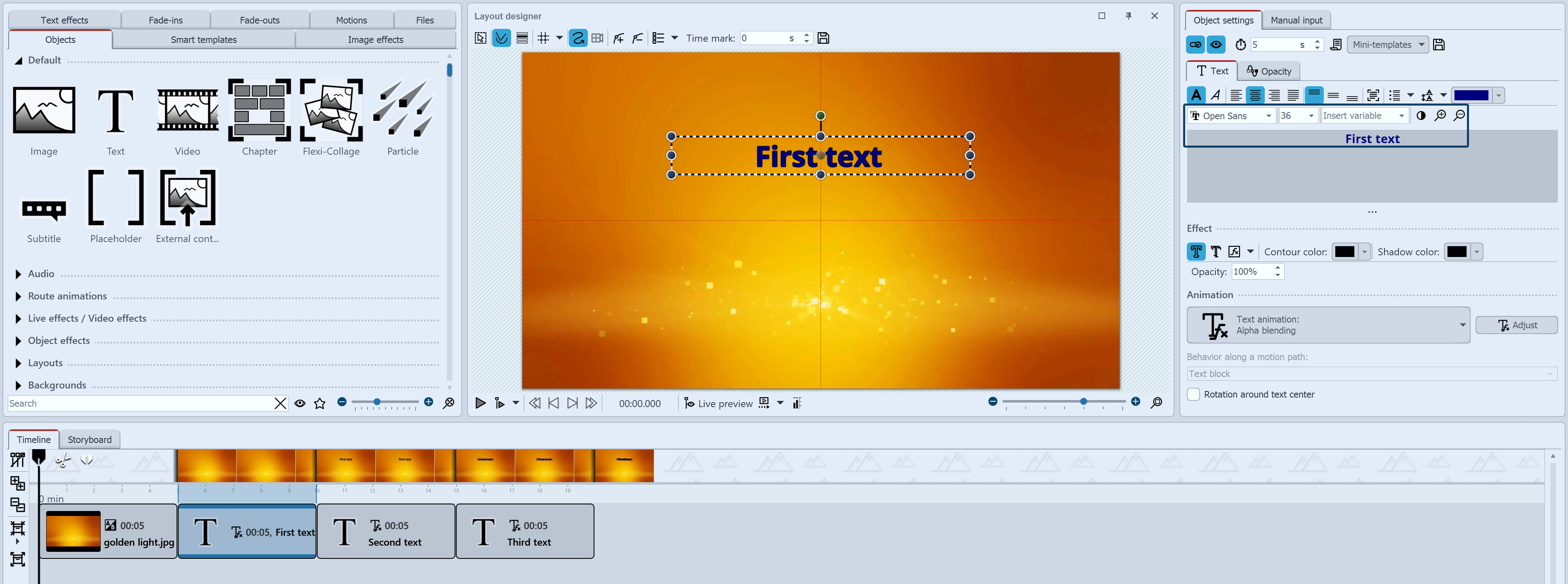 Entering text and selecting animation