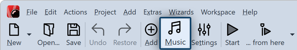 "Music" button in the Toolbar