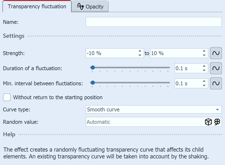 Settings for Transparency fluctuation