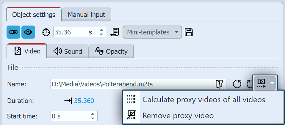 Proxy settings for video object