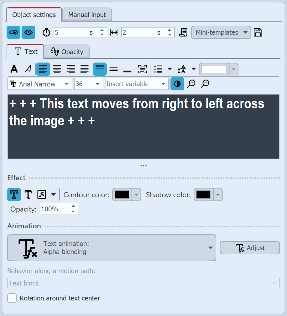 Text properties with animation "Move in right"