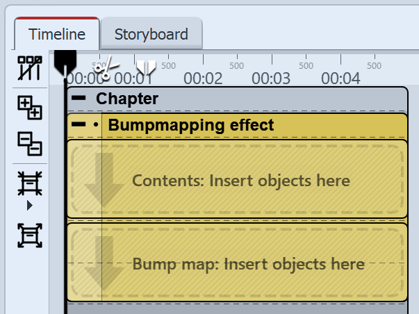 Areas of the bump mapping effect in the timeline