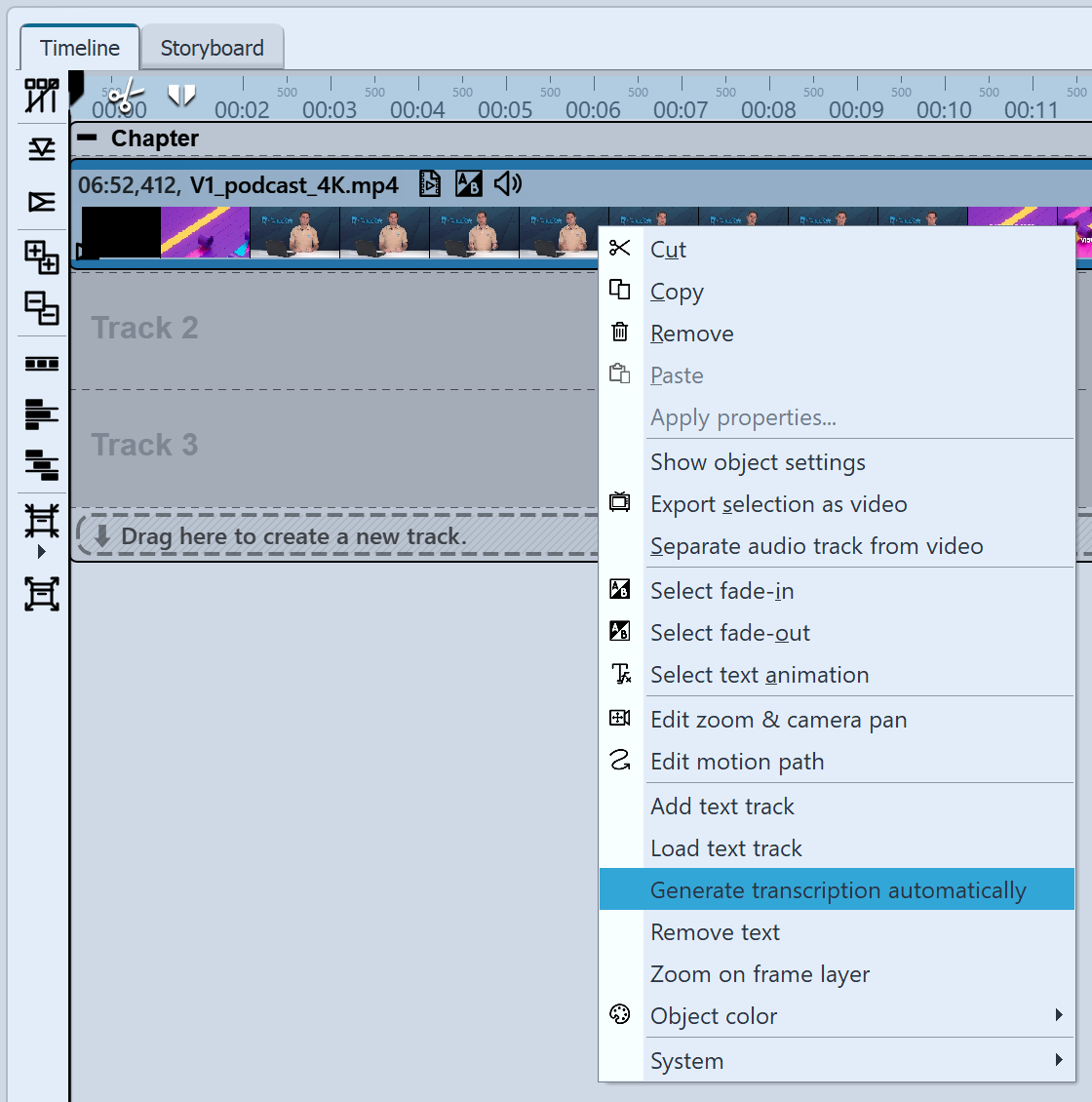 Start automatic transcription in Timeline&nbsp;