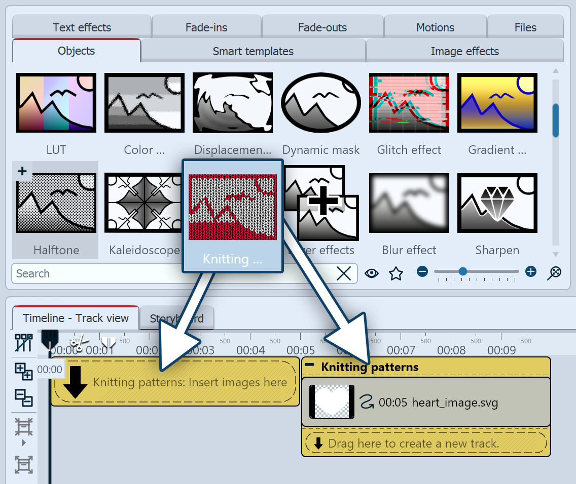 Insert Knitting patterns effect