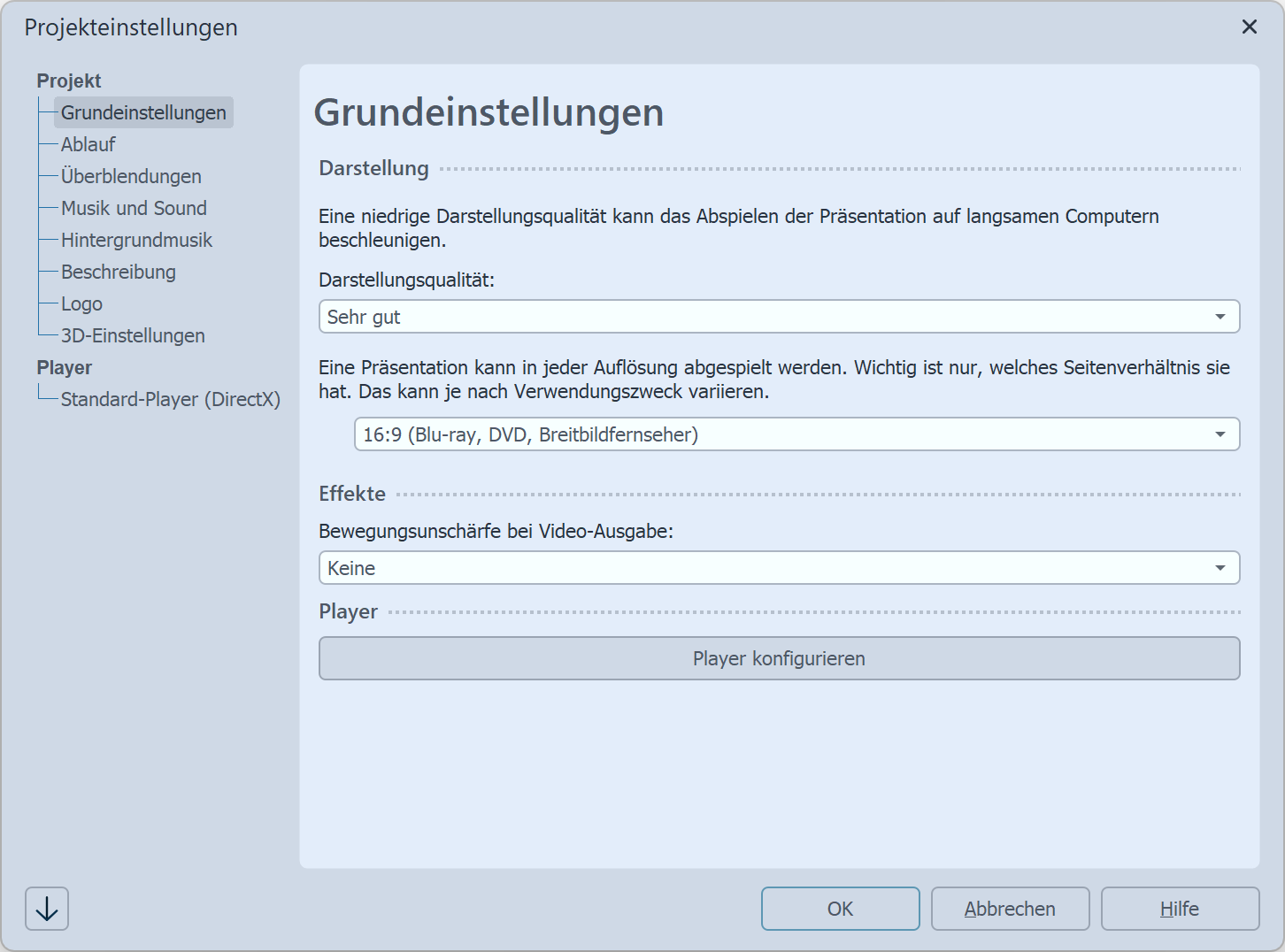 Grundeinstellungen Video Vision