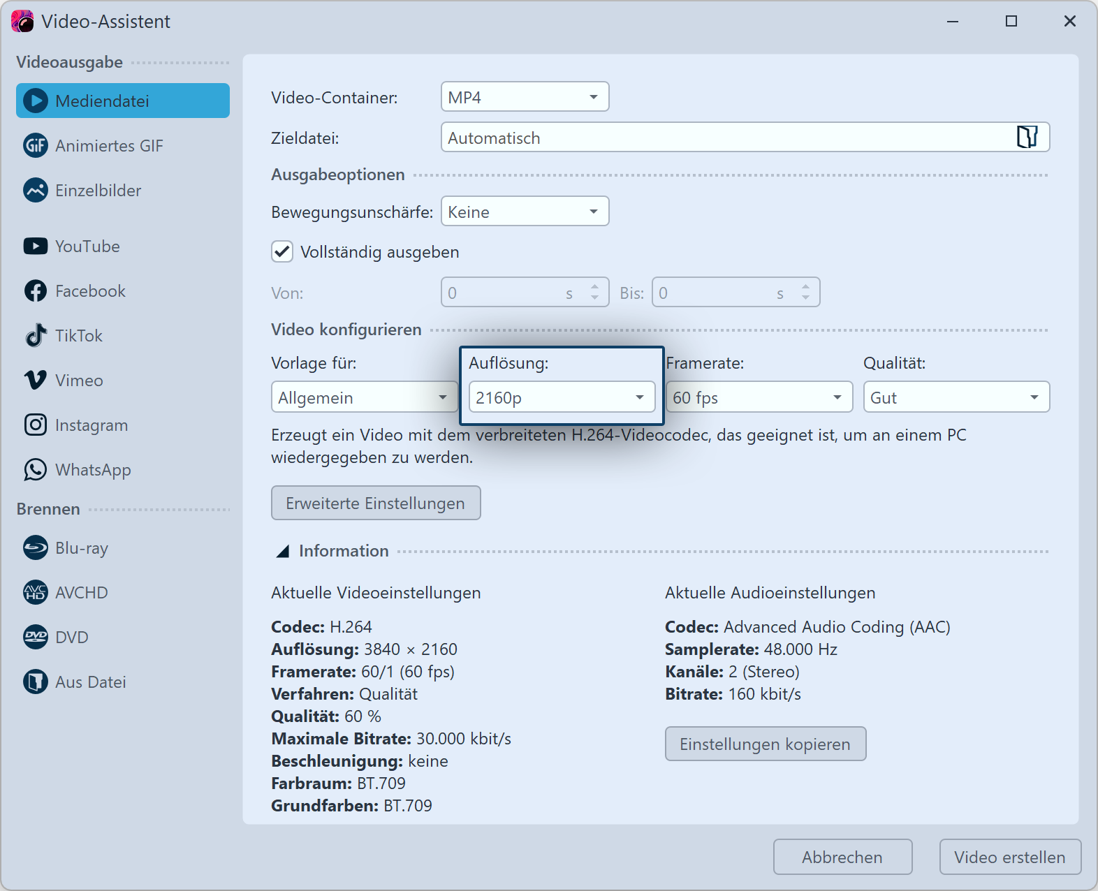 Erstellung eines 4K-Videos