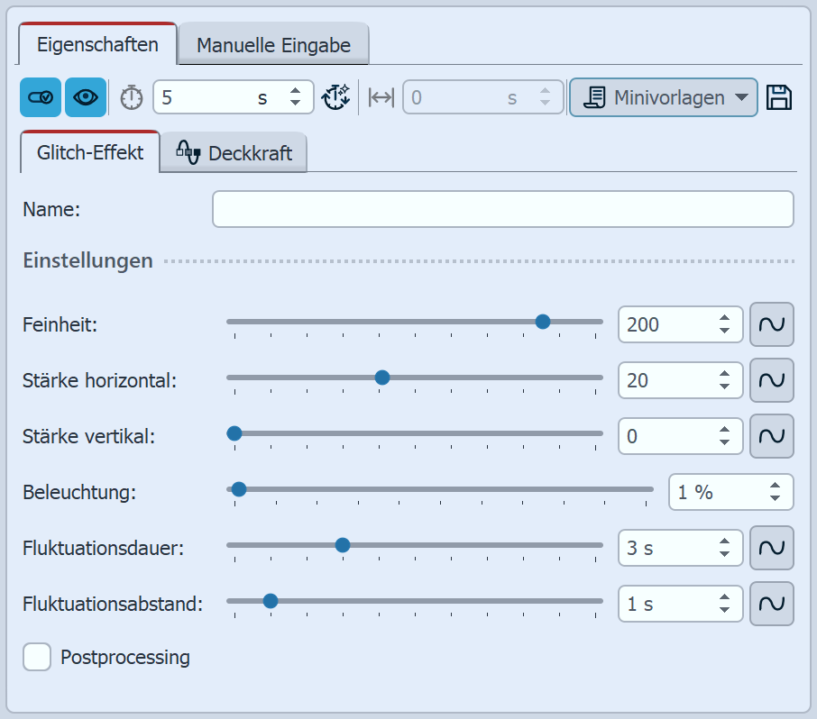 Einstellungen für Glitch