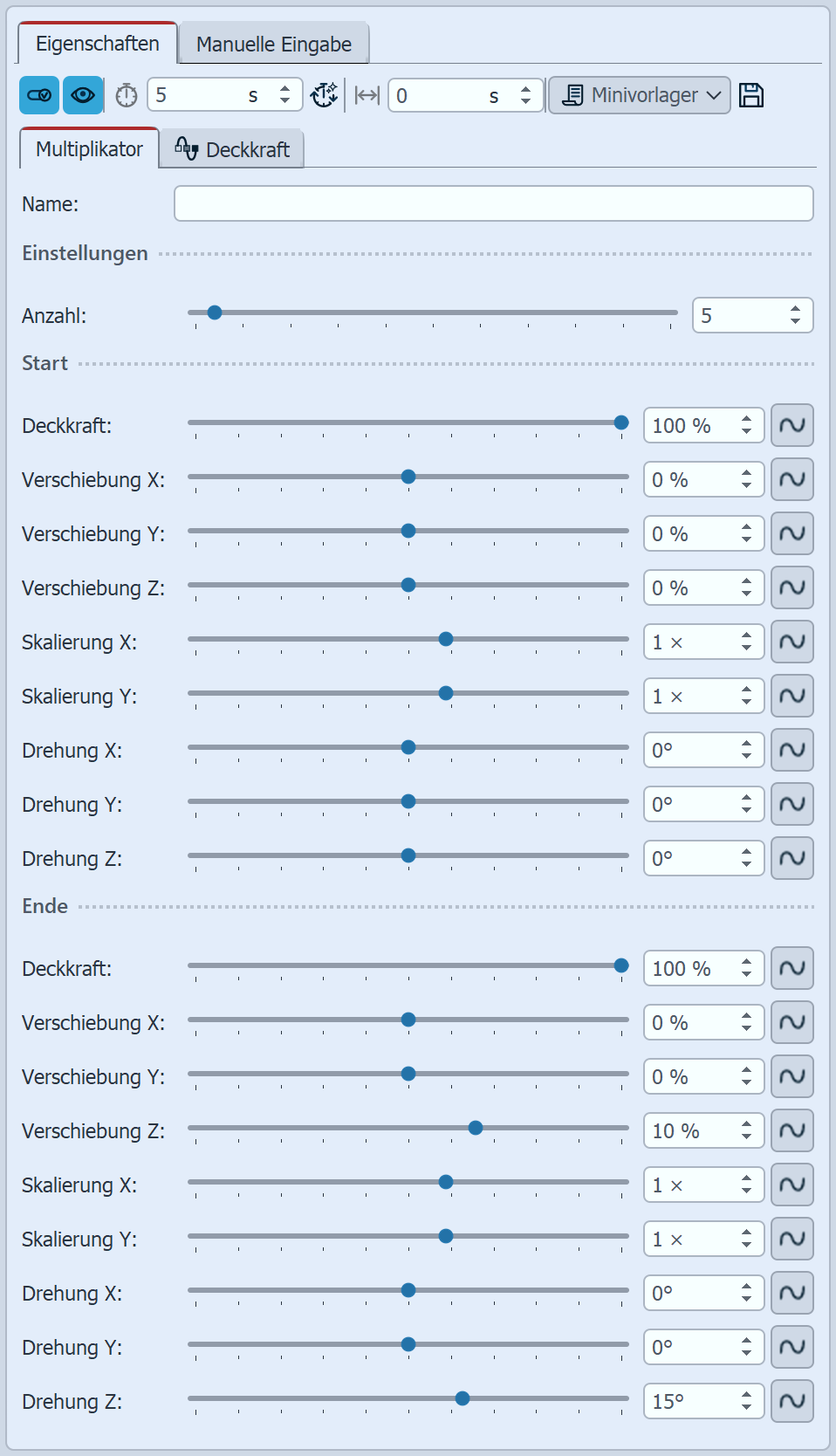 Einstellungen für Multiplikator