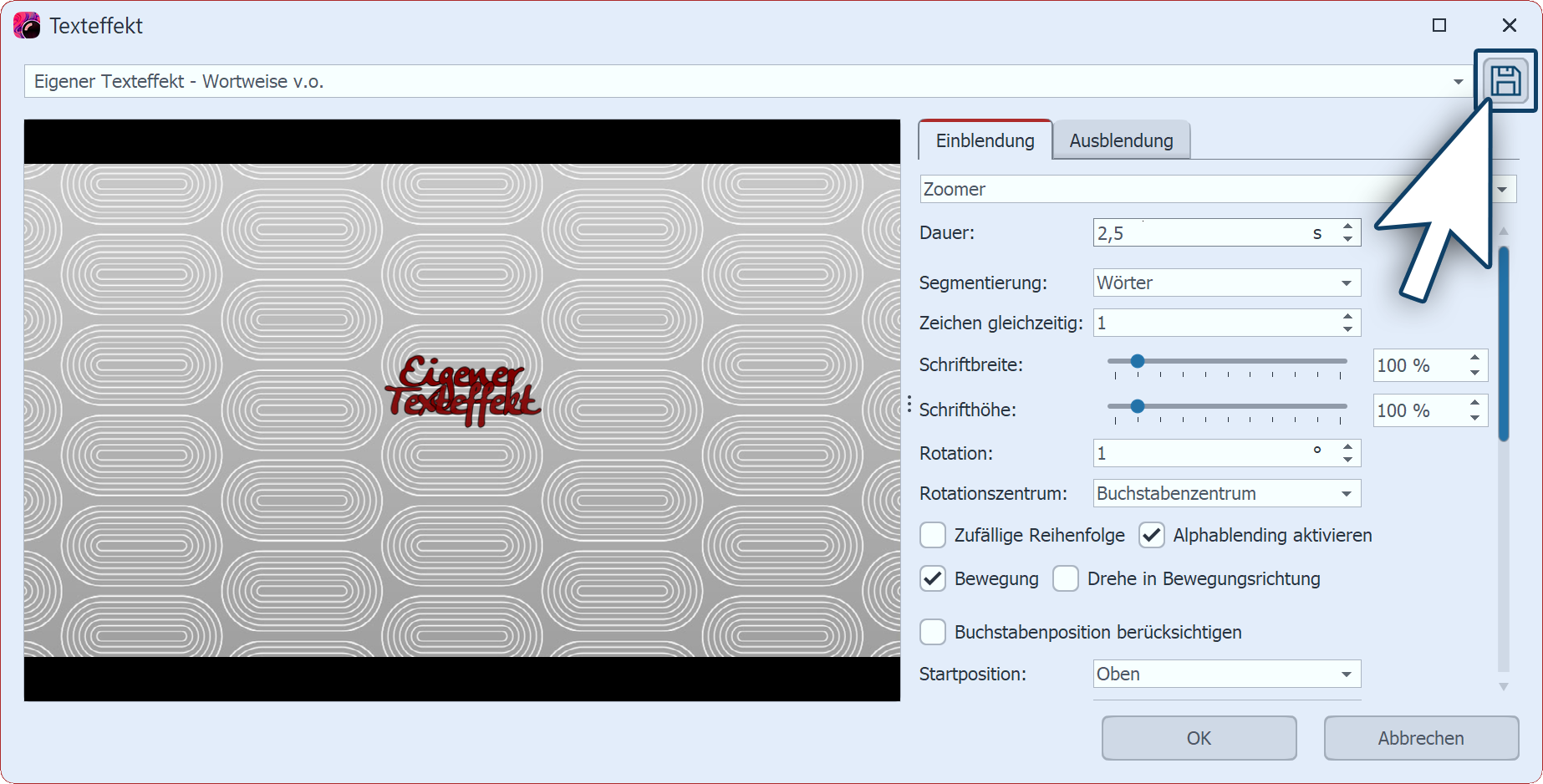 Texteffekt anpassen Texteffekt anpassen