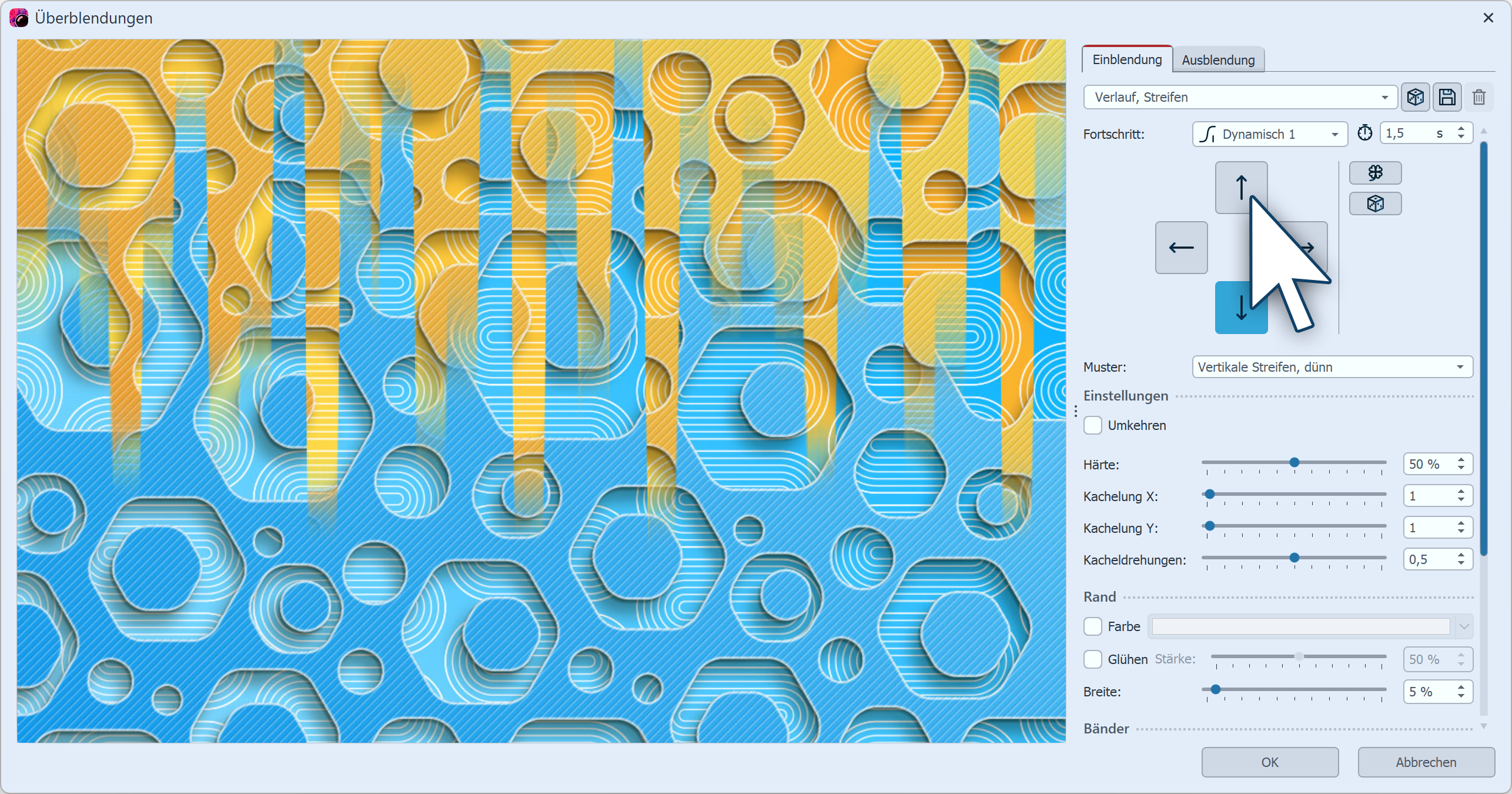 Die Einblendung kann jeweils angepasst werden