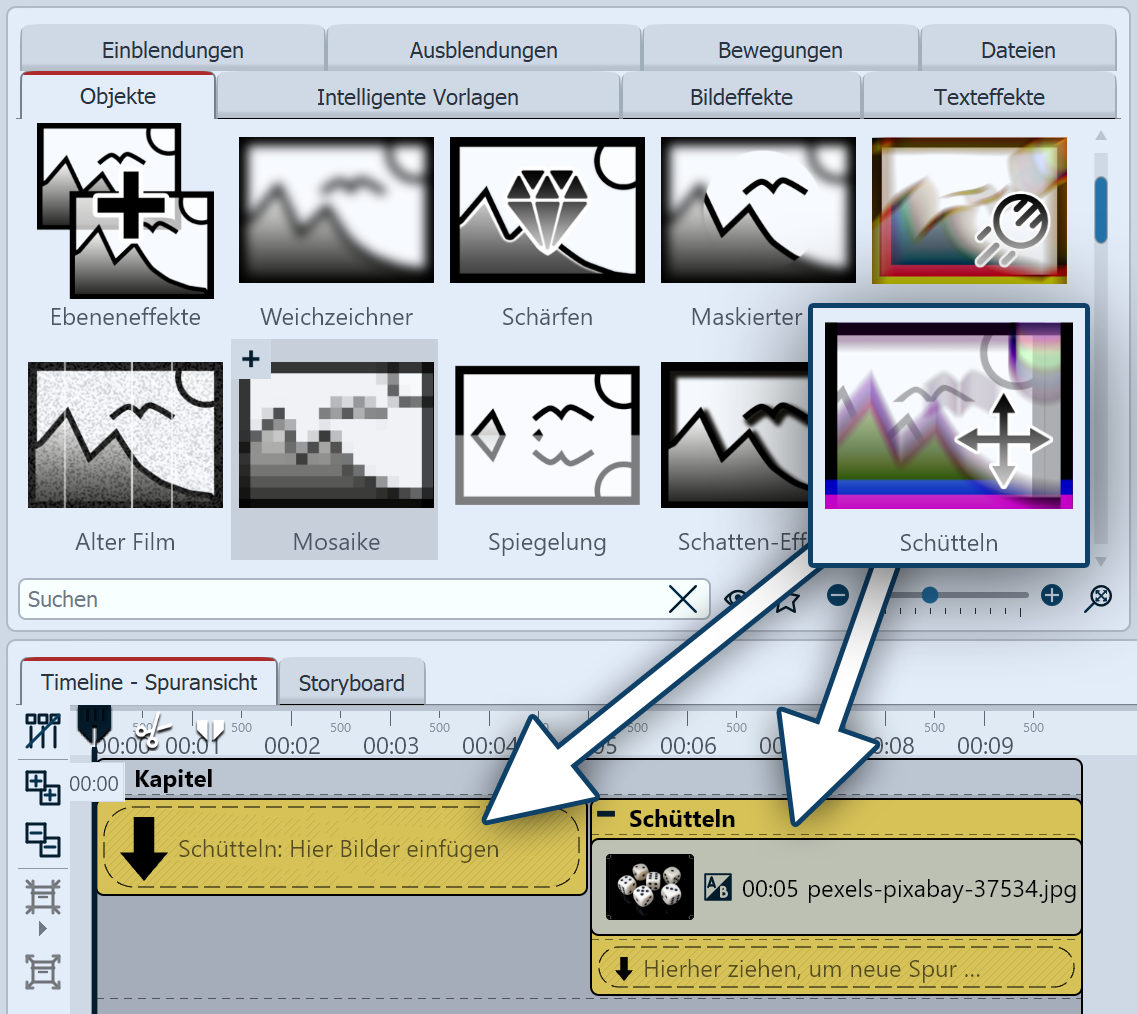 Schütteln einfügen