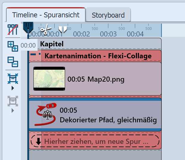 Karte und Pfad in der Timeline