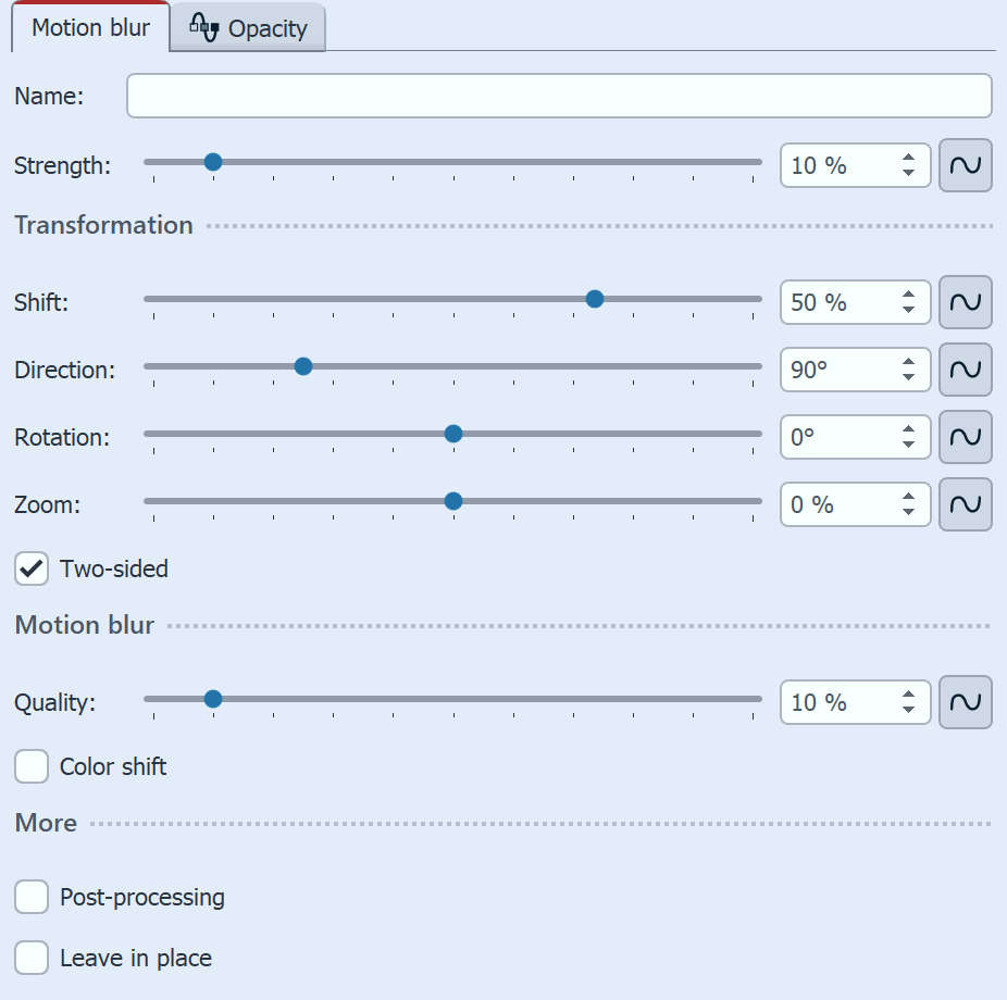 Settings for Motion blur