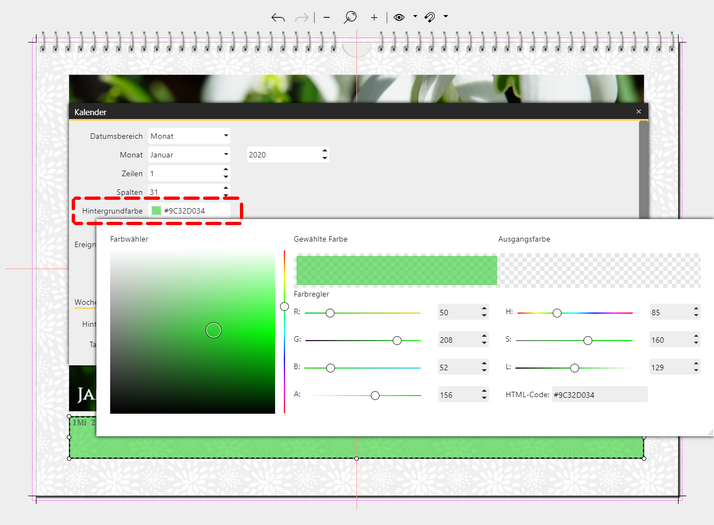 Ändern der Hintergrundfarbe des Kalendariums
