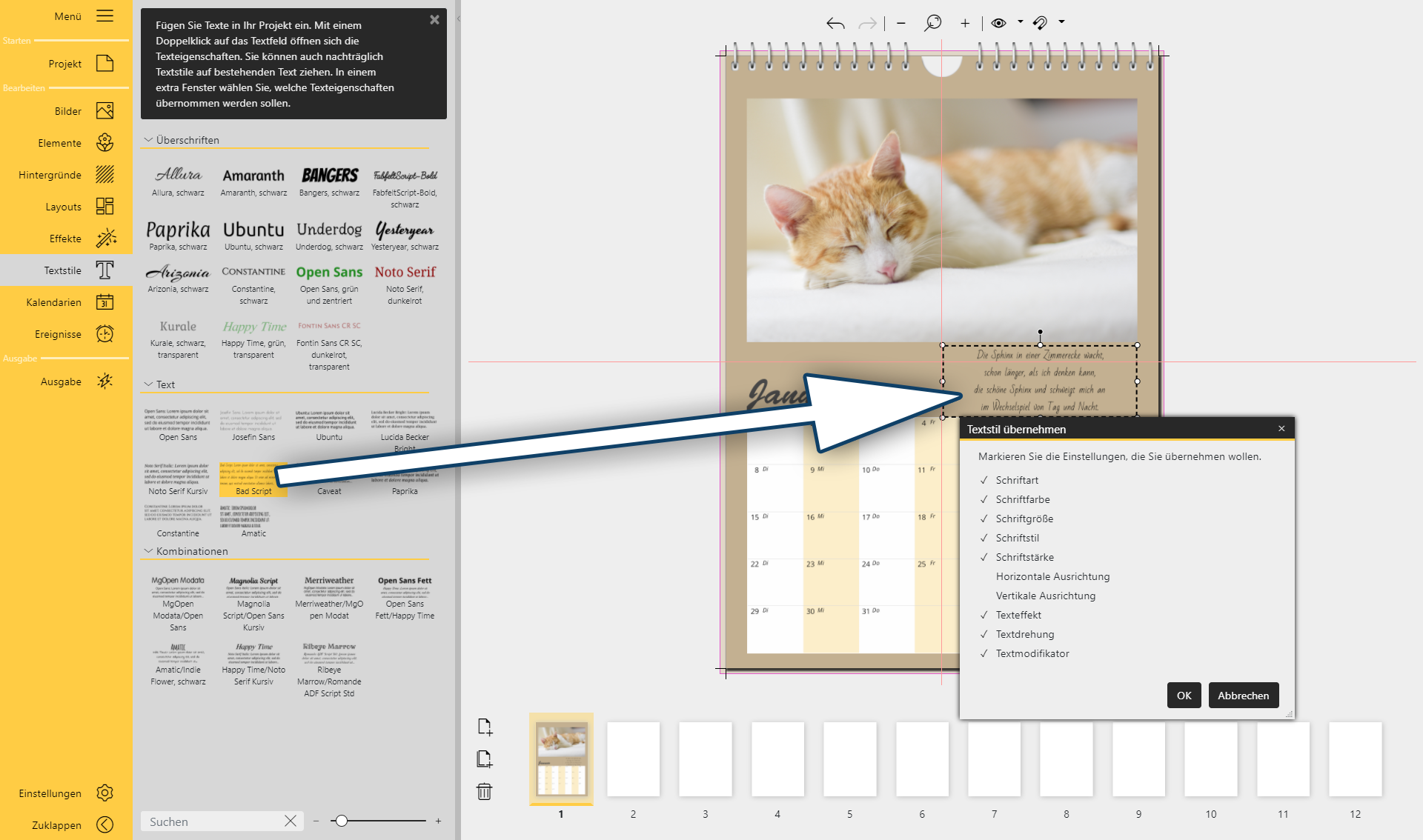 Neuen Textstil anwenden und Eigenschaften übernehmen Neuen Textstil anwenden und Eigenschaften übernehmen