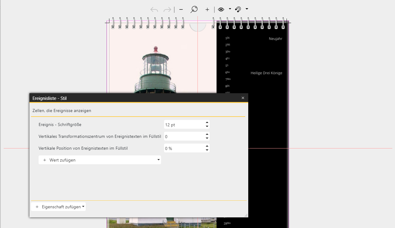 Die anzupassenden Werte werden gewählt