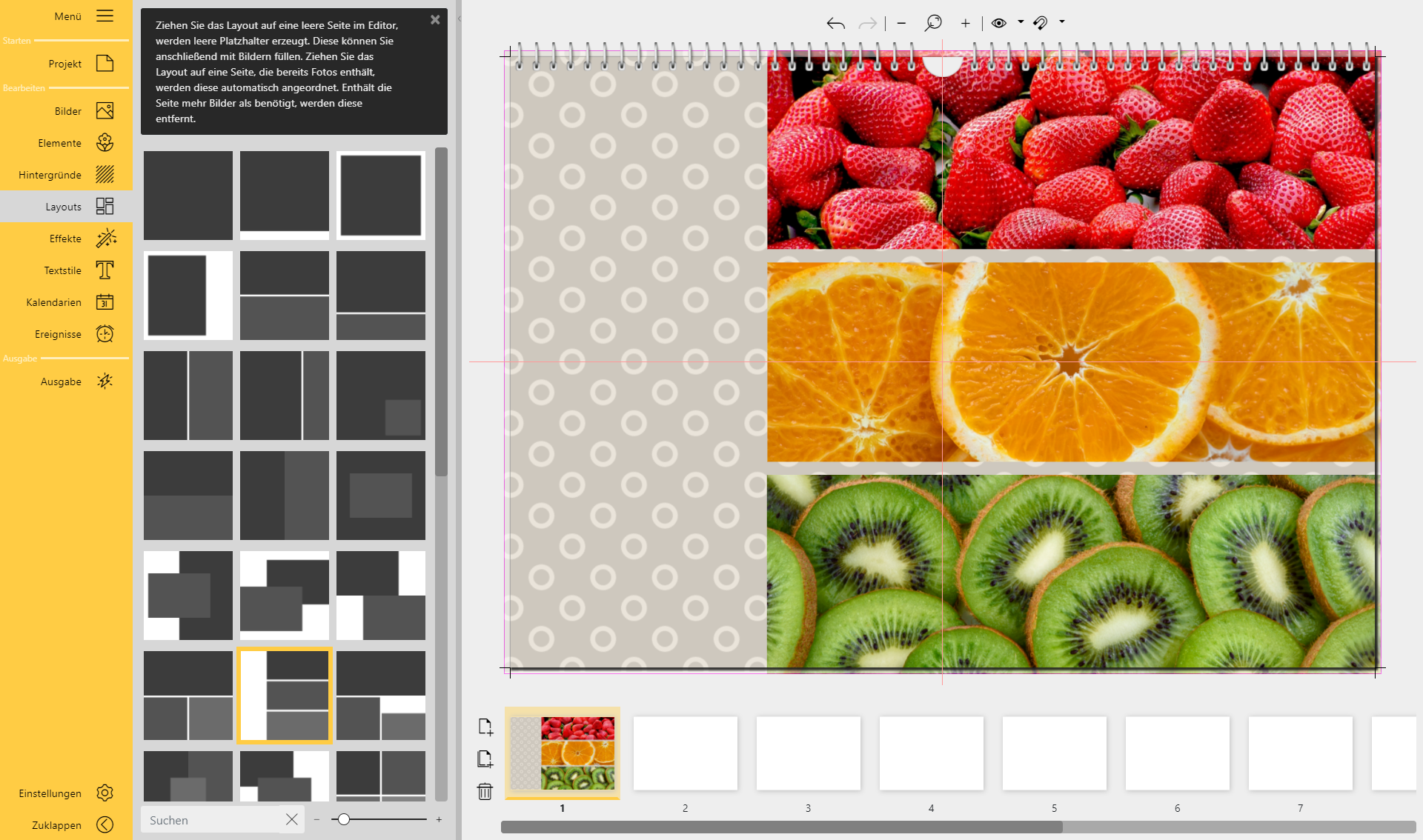 Layout befindet sich am rechten Seitenrand