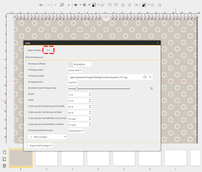 Weitere Hintergrund-Eigenschaften in der Pro-Version