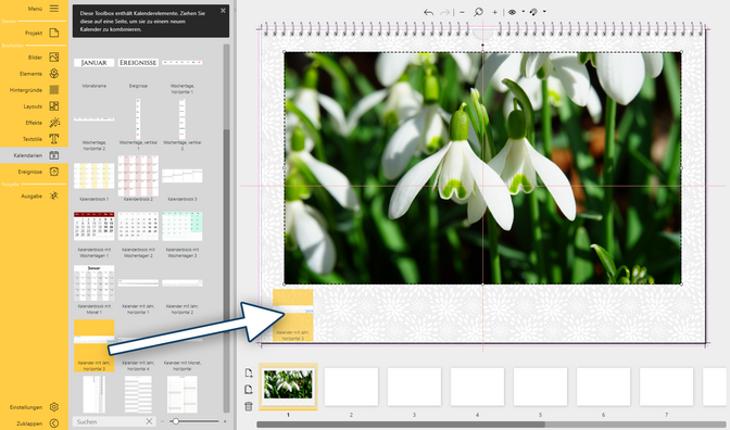 Kalendarium auf Seiteneditor ziehen
