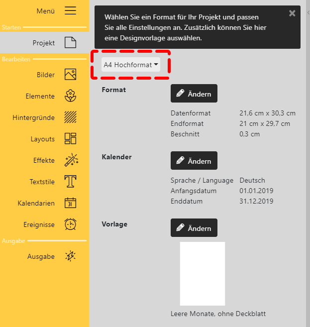 Kalenderformat wechseln