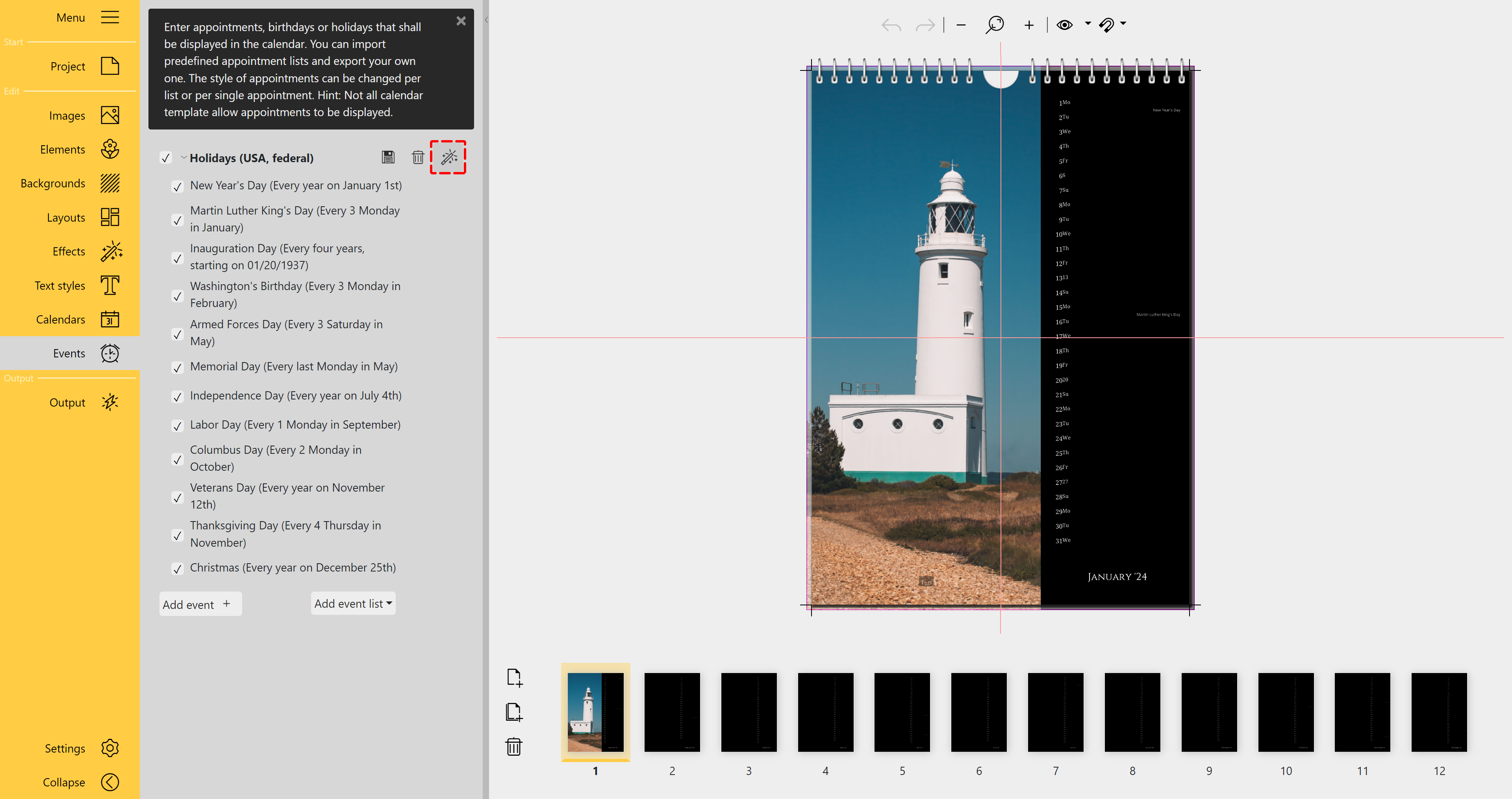 In the Toolbox you can see the appointments of the Event list, which are displayed in the calendar. In the Toolbox you can see the appointments of the Event list, which are displayed in the calendar.