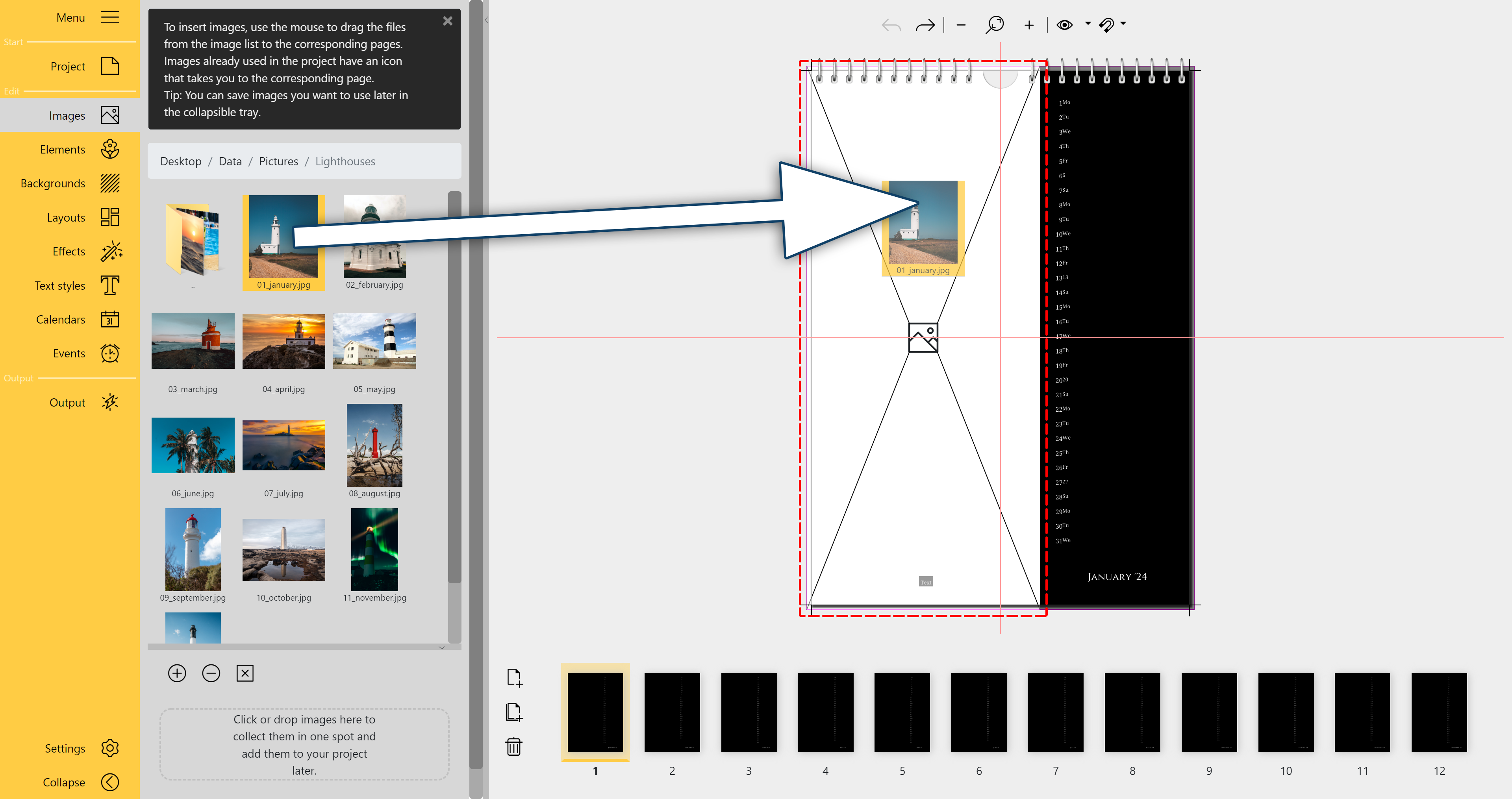 The image is dragged from the Toolbox file browser to a placeholder in the Page editor The image is dragged from the Toolbox file browser to a placeholder in the Page editor