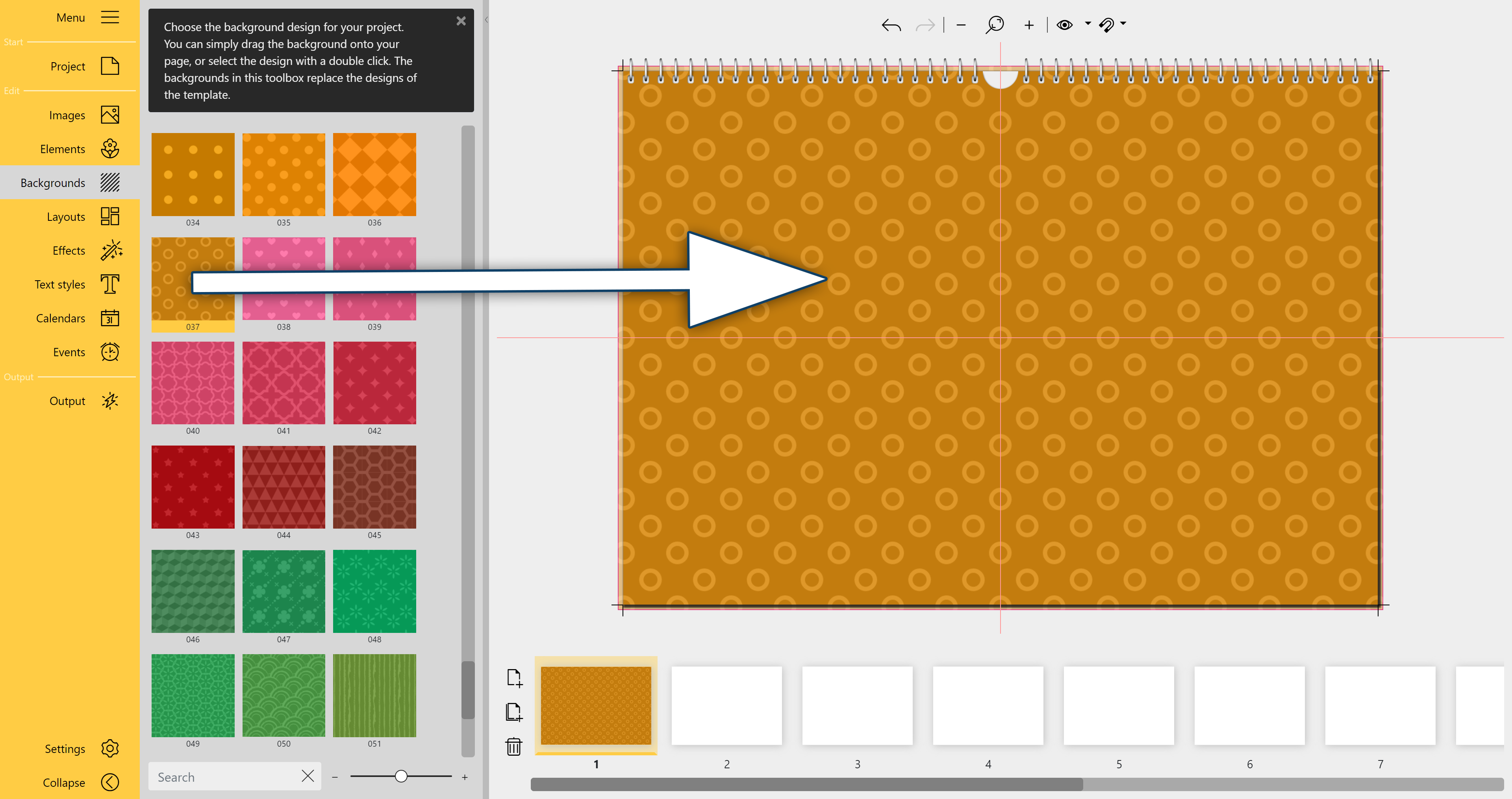 The background is dragged to the page The background is dragged to the page