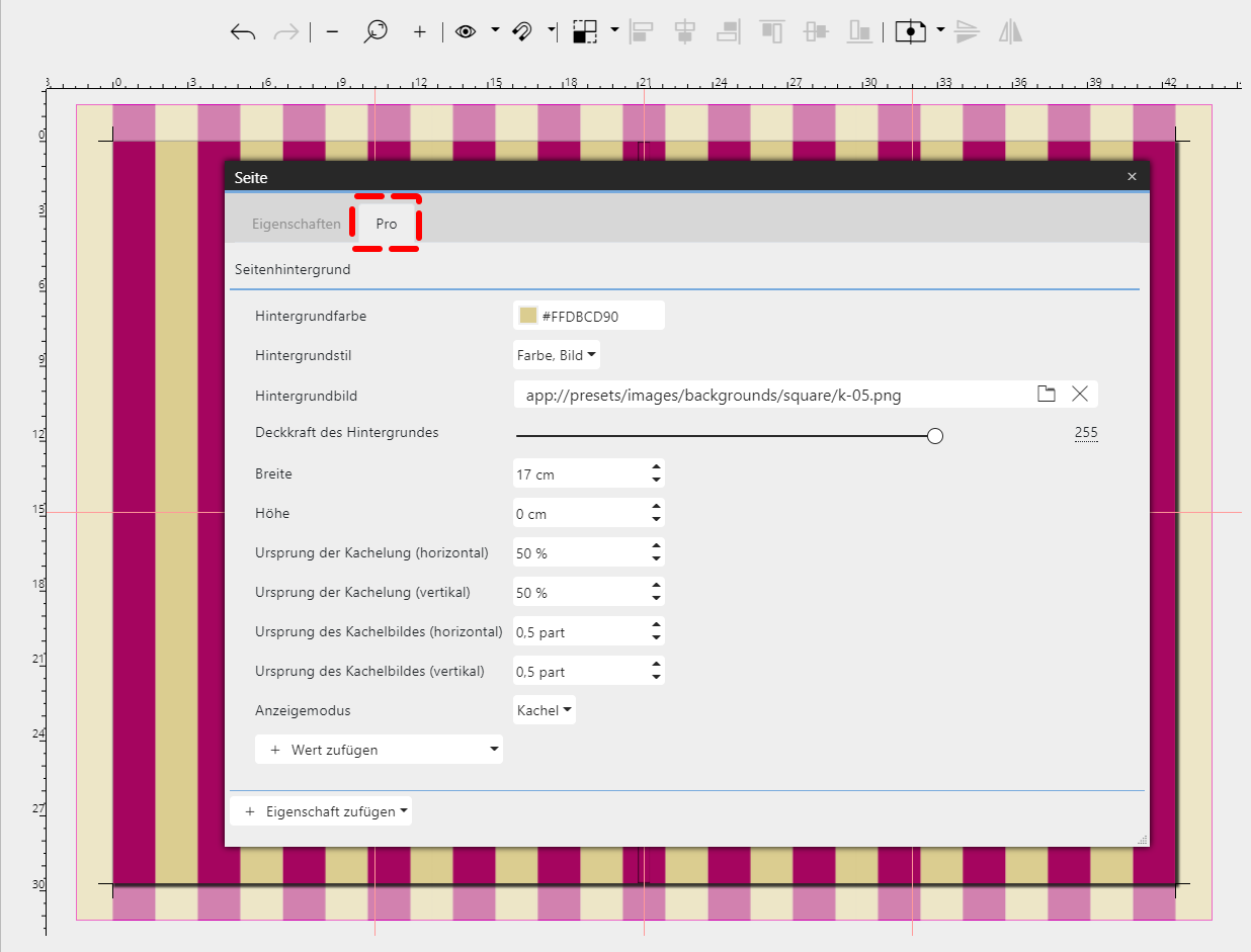 Weitere Hintergrund-Eigenschaften in der Pro-Version