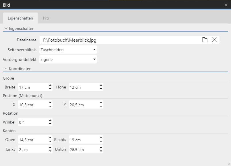 In den Pro-Eigenschaften wird auch die Bildgröße angezeigt