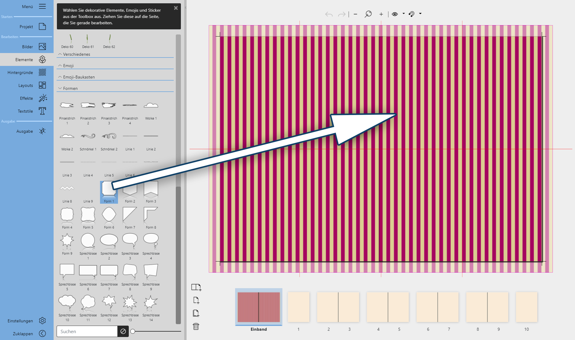 Element in Seiteneditor ziehen