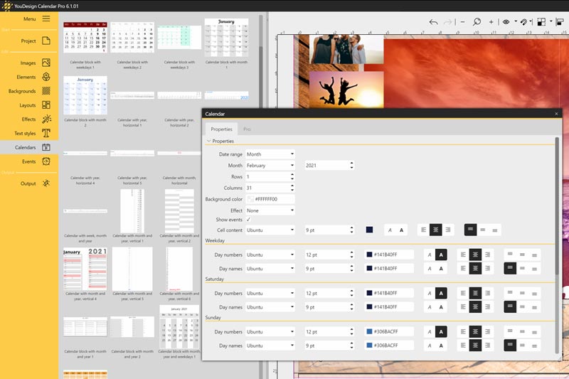 Placing calendar tables